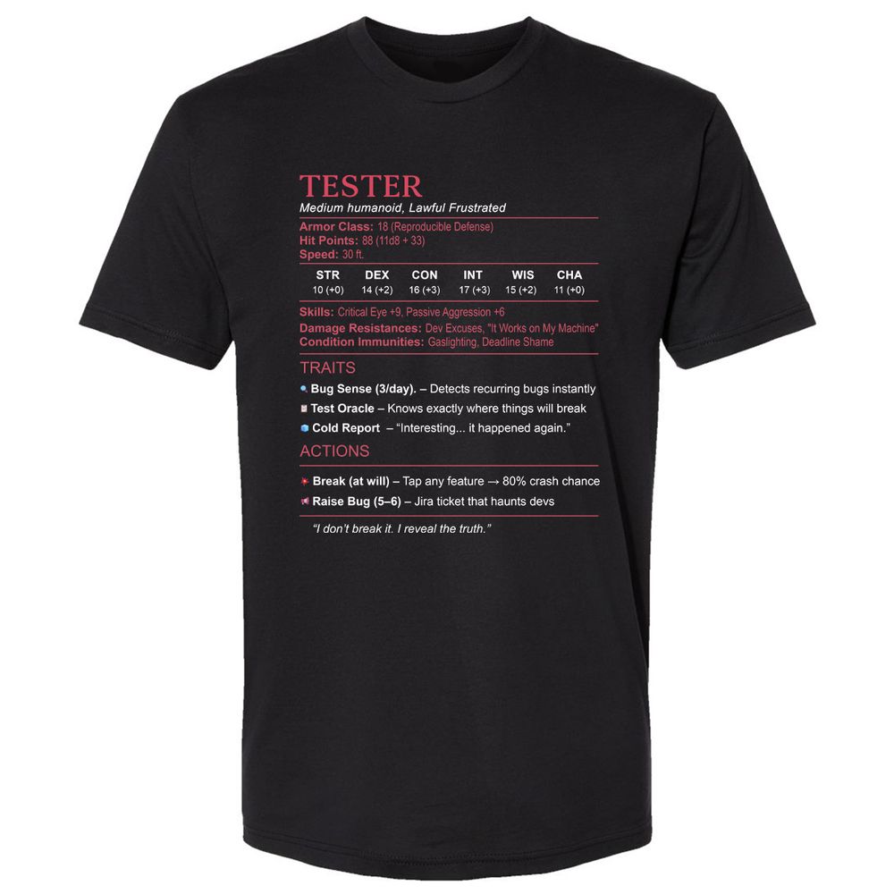 Tester Stats Premium Unisex T-Shirt - Black - 1