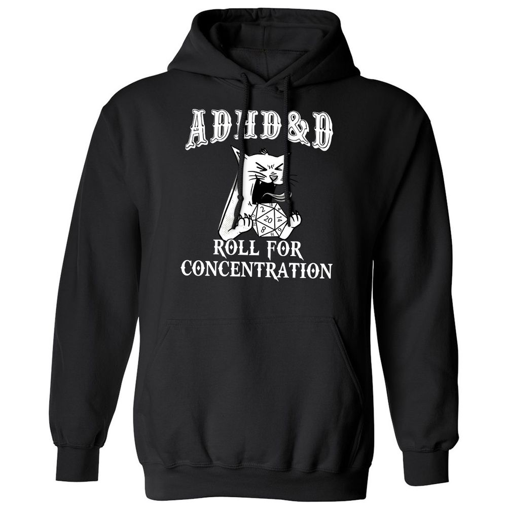 Cat ADHD&D Roll For Concentration Classic Unisex Hoodie - Black - 1