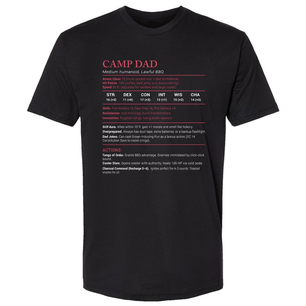 Camp Dad Stats Premium Unisex T-Shirt - Black - 1