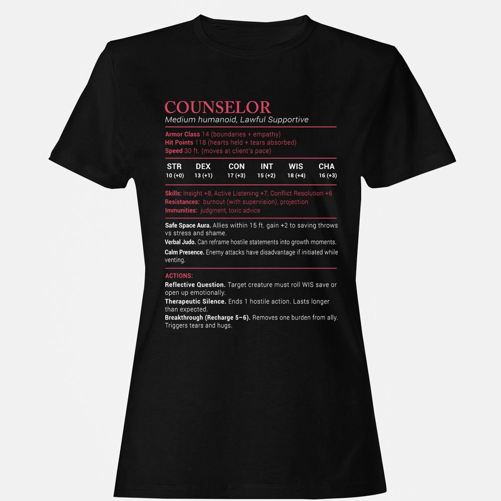 Counselor Stats Women's T-Shirt - Black - 1