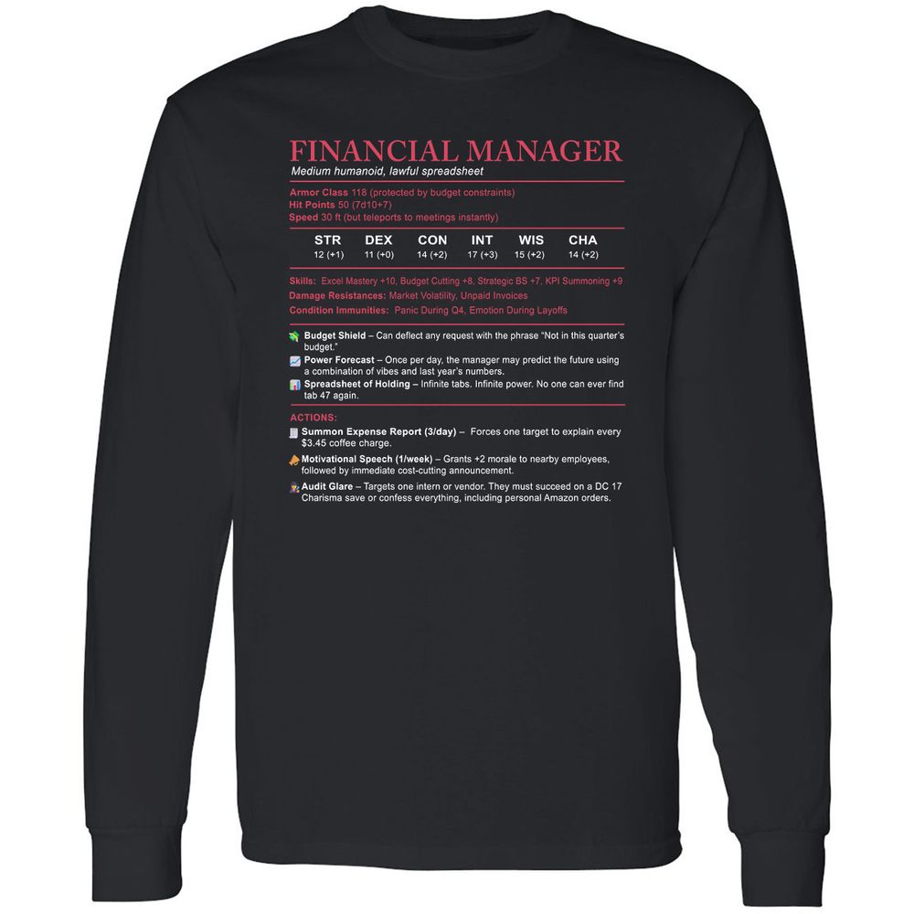 Financial Manager Stats Long Sleeve T-Shirt - Black - 1