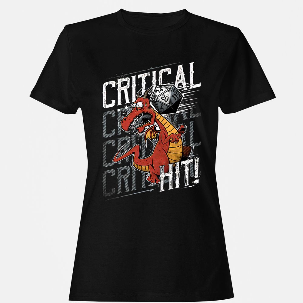 Funny Dragon Critical Hit Women's T-Shirt - Black - 1
