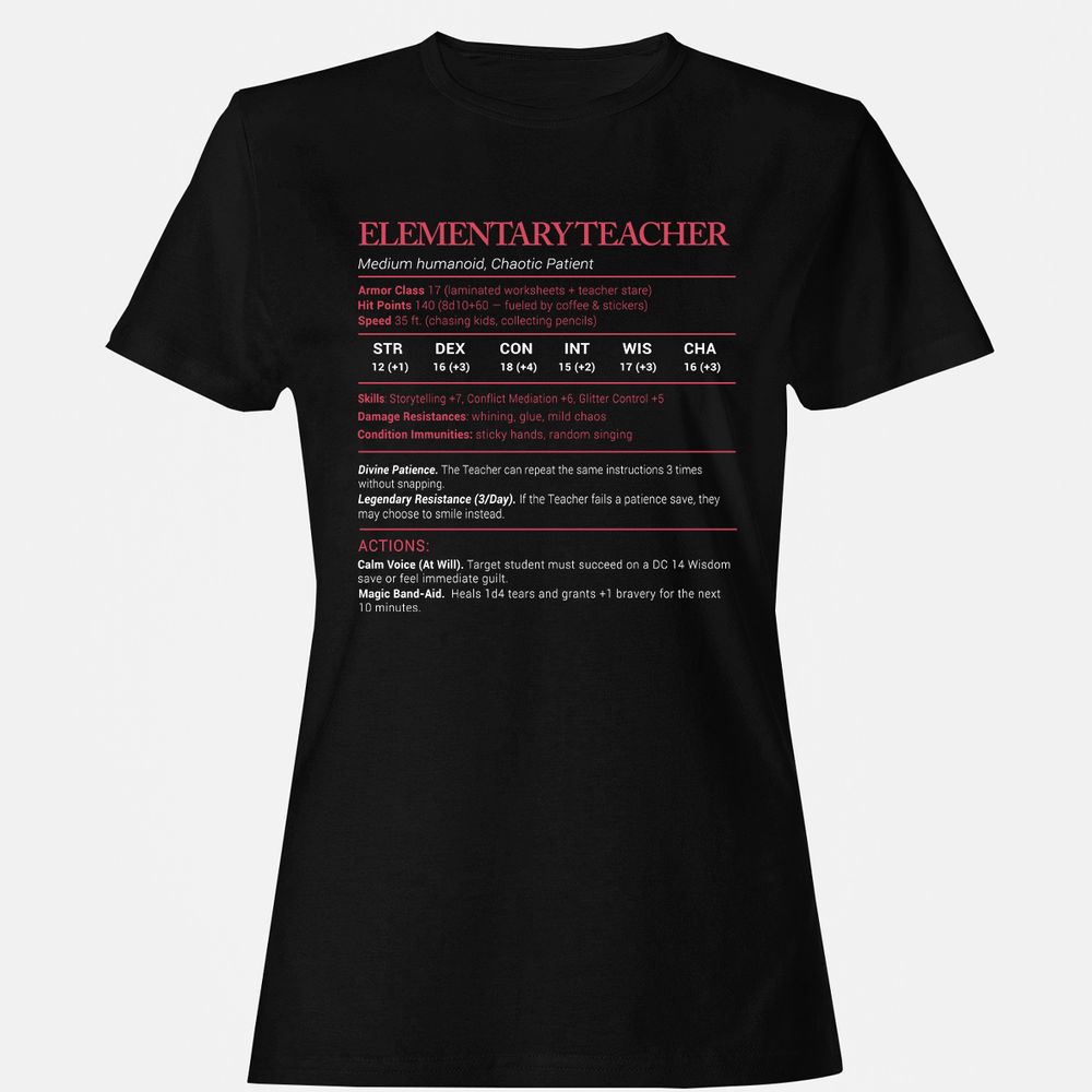 Elementary Teacher Stats Women's T-Shirt - Black - 1