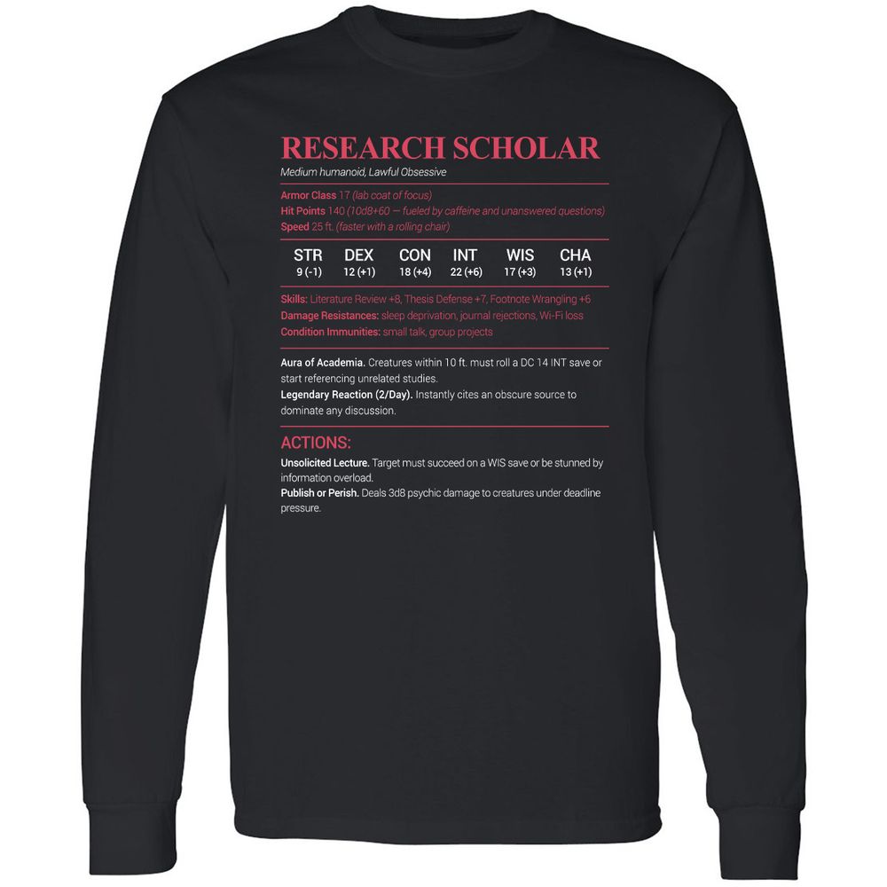 Research Scholar Long Sleeve T-Shirt - Black - 1
