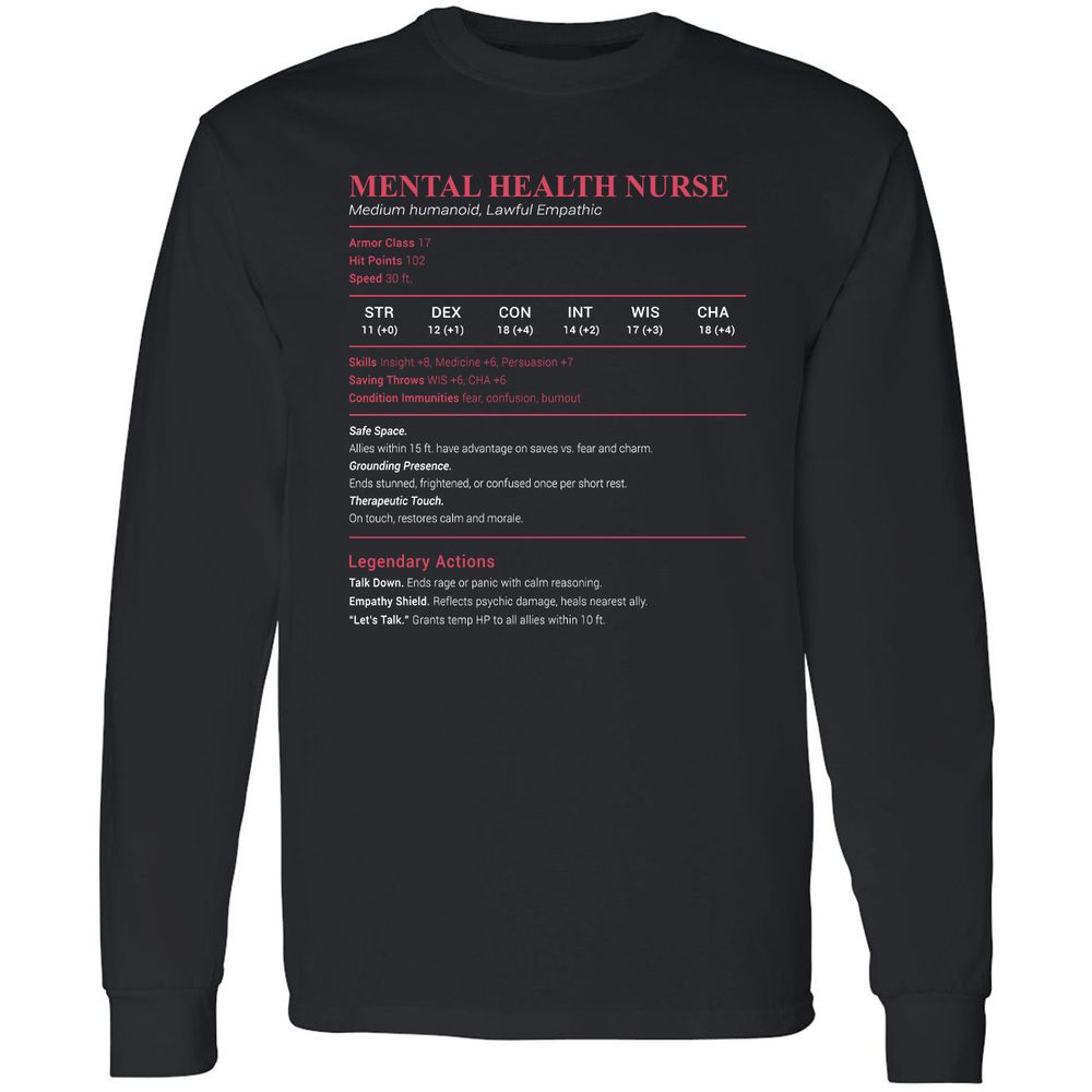 Mental Health Nurse Stats Long Sleeve T-Shirt - Black - 1