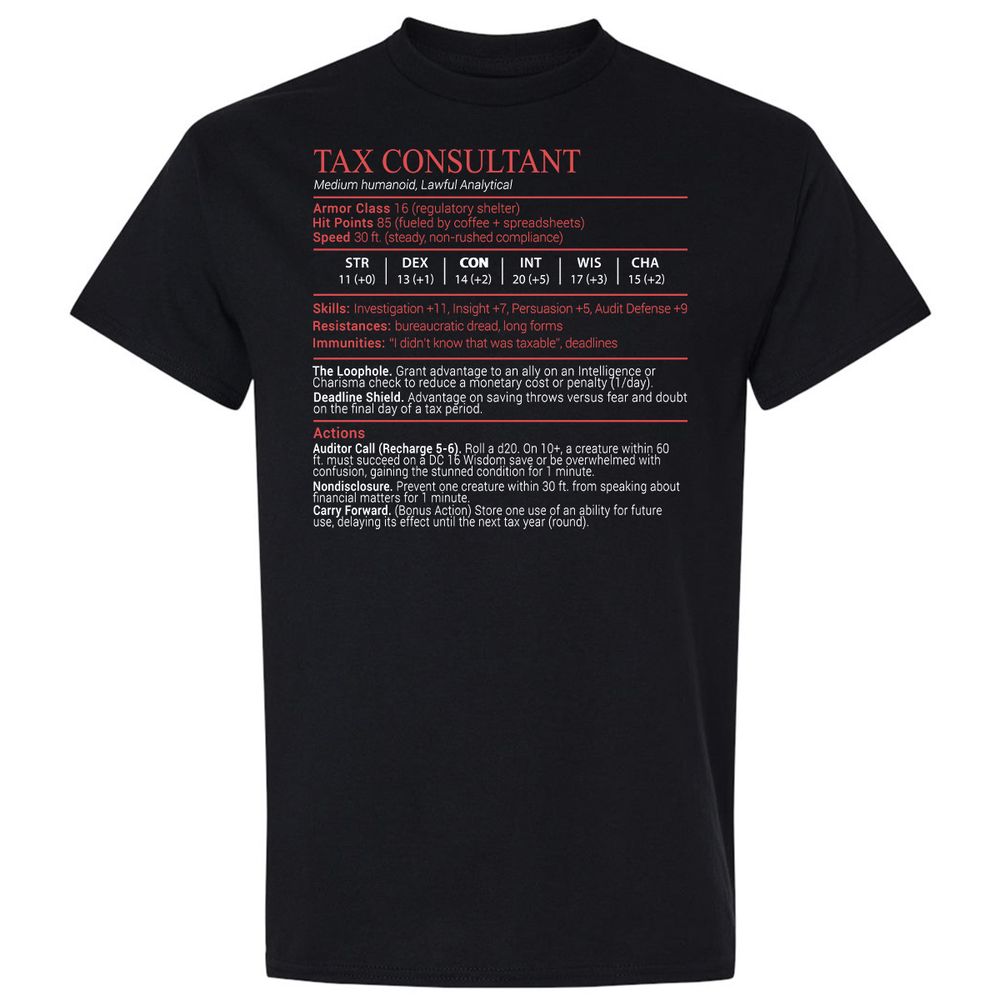 Tax Consultant Stats Block Classic Unisex T-Shirt - Black - 1