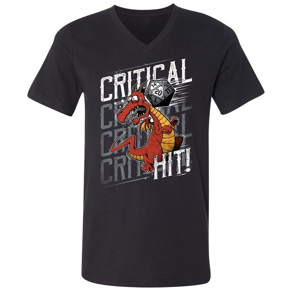 Funny Dragon Critical Hit Unisex V-Neck T-Shirt - Black - 1
