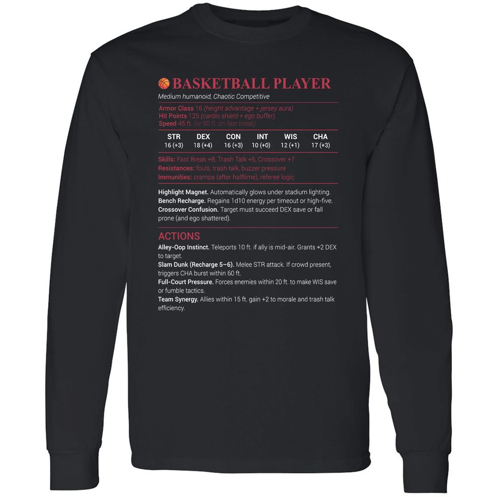 Basketball Player Long Sleeve T-Shirt - Black - 1