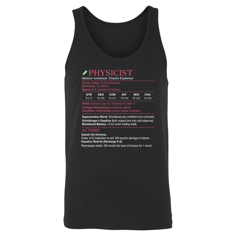 Physicist Stats Unisex Jersey Tank - Black - 1