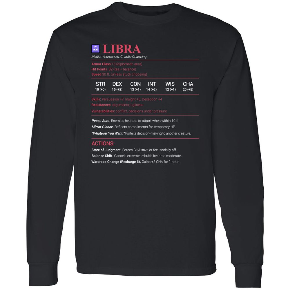 Libra Stats Long Sleeve T-Shirt - Black - 1