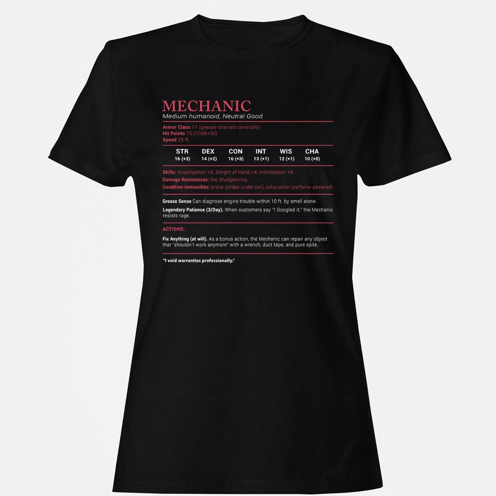 Mechanic Stats Women's T-Shirt - Black - 1