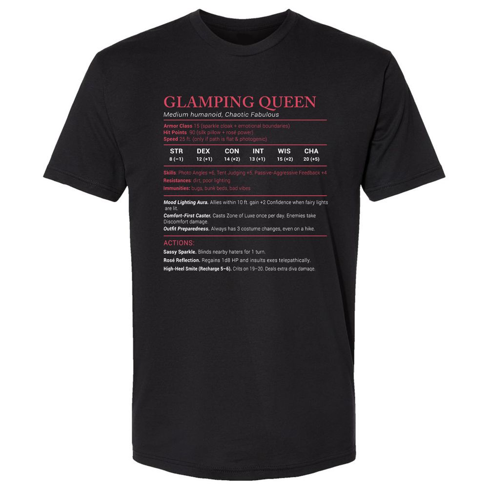 Glamping Queen Stats Premium Unisex T-Shirt - Black - 1