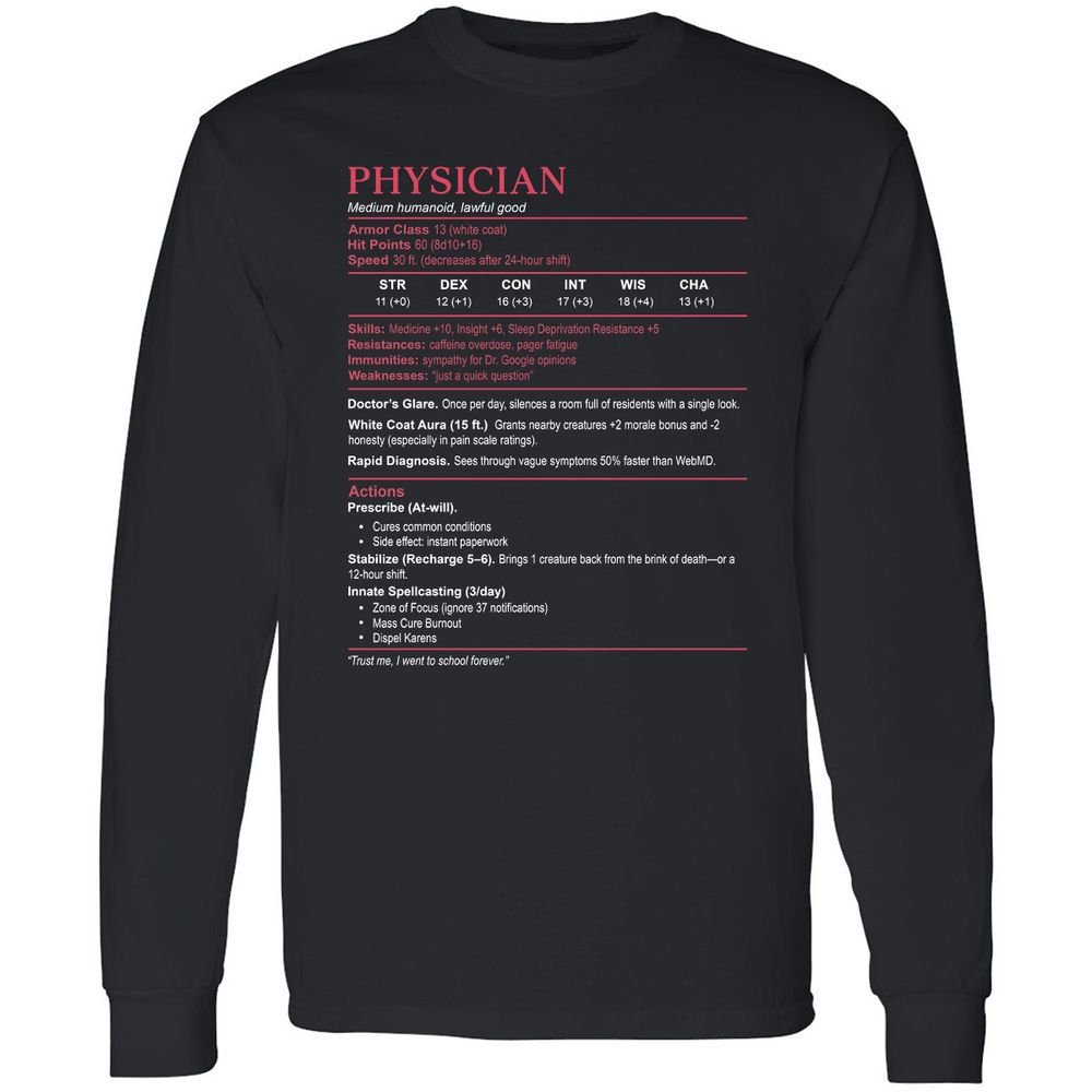 Physician Stats Long Sleeve T-Shirt - Black - 1