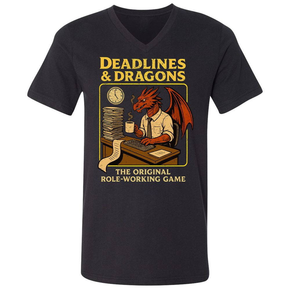 Deadlines & Dragons (Office Staff) Unisex V-Neck T-Shirt - Black - 1
