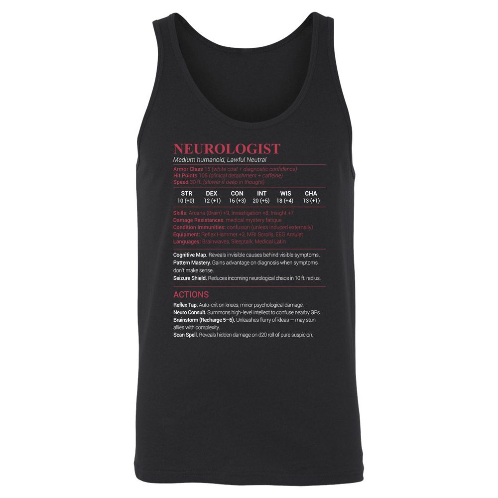 Neurologist Stats Unisex Jersey Tank - Black - 1