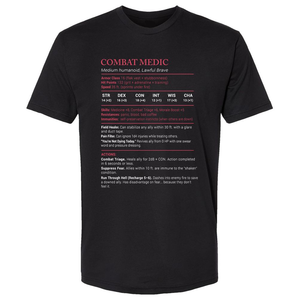 Combat Medic Stats Premium Unisex T-Shirt - Black - 1