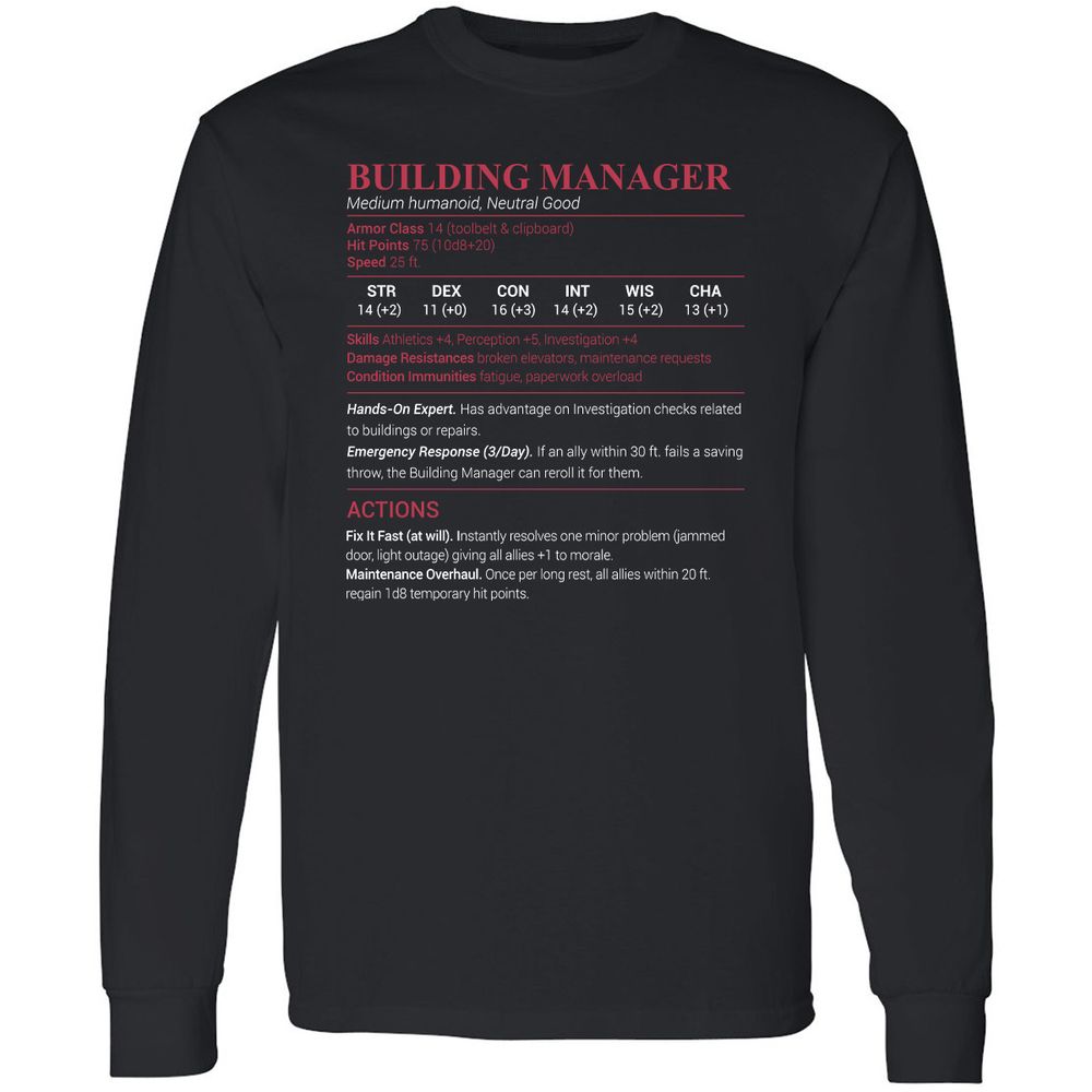 Building Manager Long Sleeve T-Shirt - Black - 1