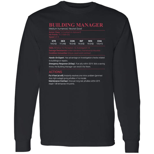 Building Manager Long Sleeve T-Shirt - Black - 1