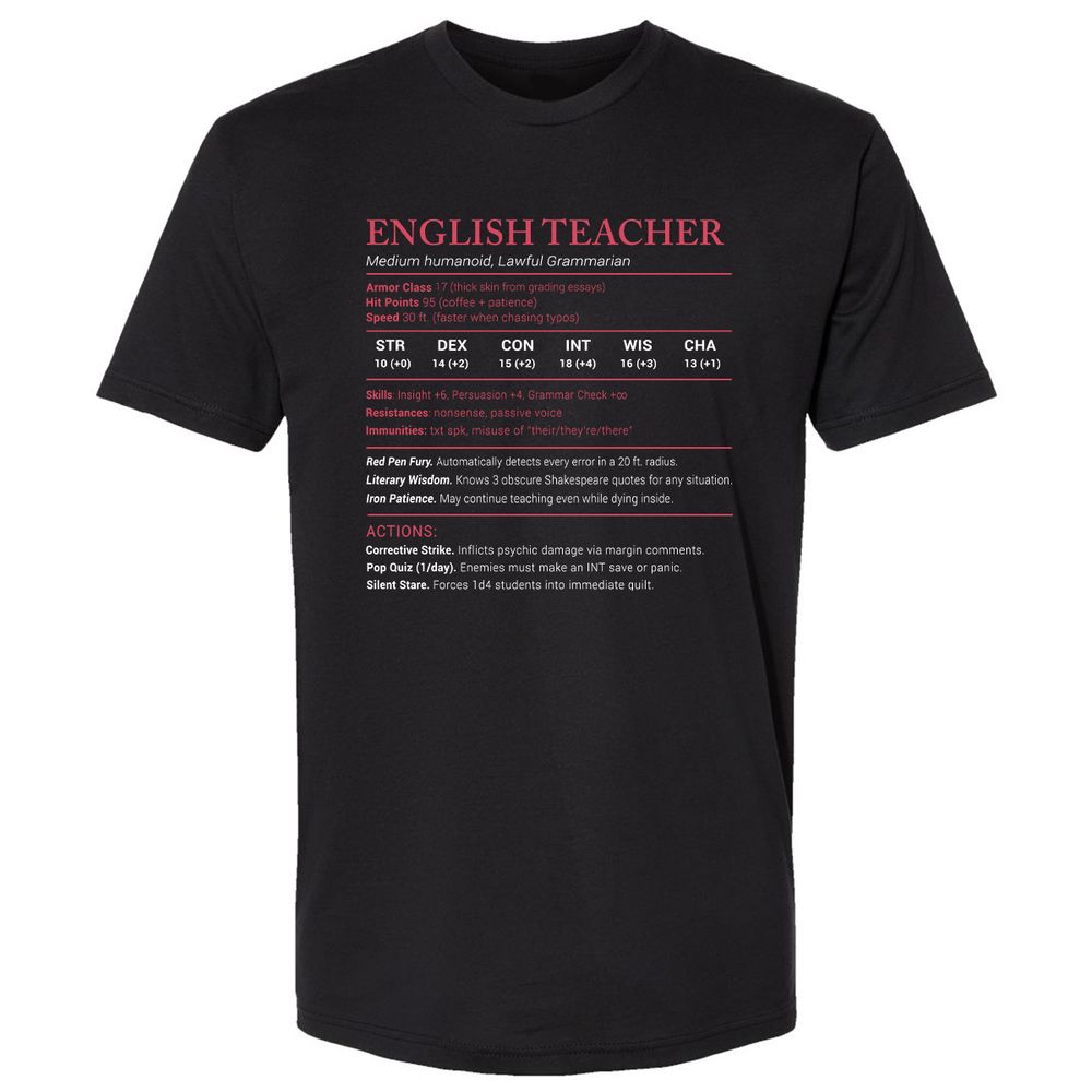 English Teacher Stats Premium Unisex T-Shirt - Black - 1