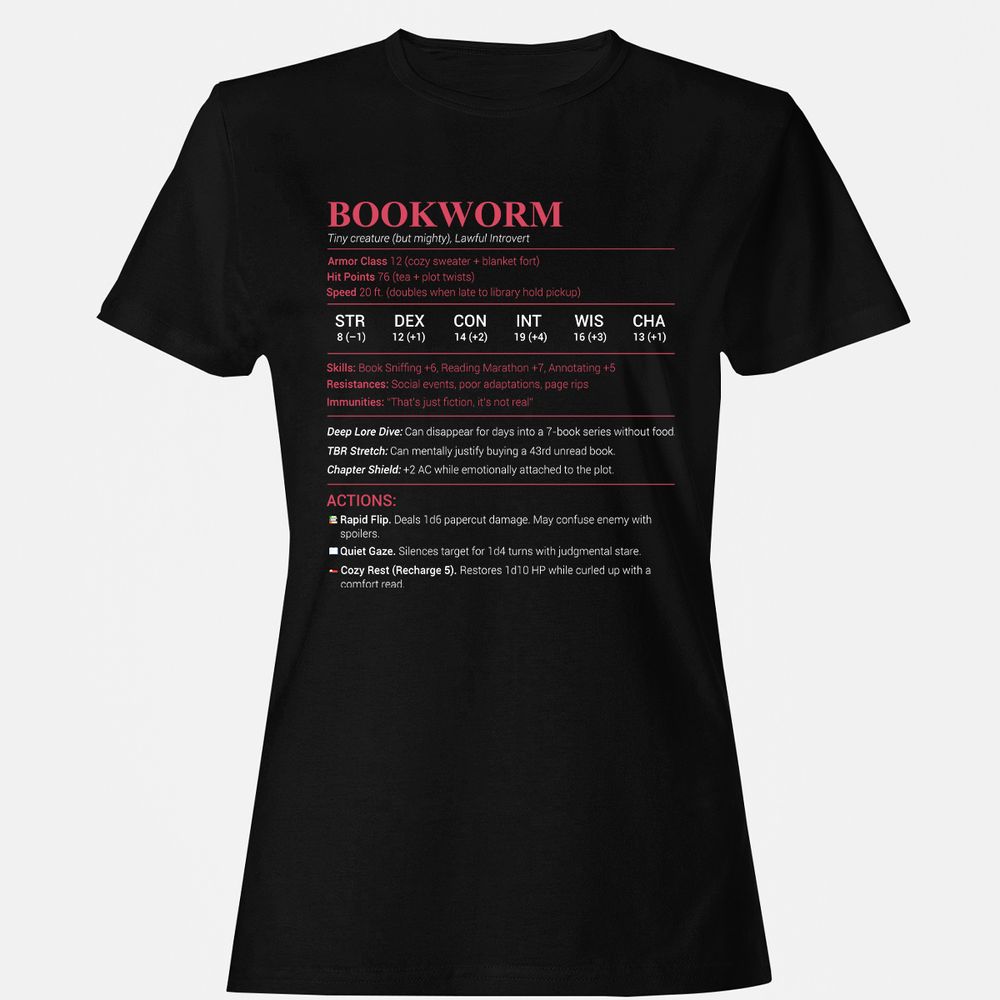 Bookworm Stats Women's T-Shirt - Black - 1