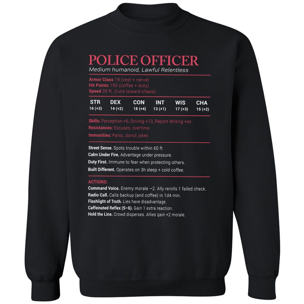 Police Officer Stats Classic Unisex Sweatshirt - Black - 1