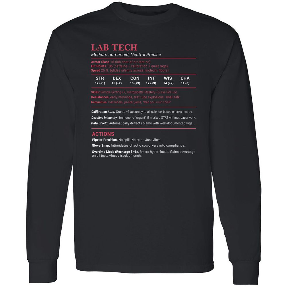 Lab Tech Stats Long Sleeve T-Shirt - Black - 1