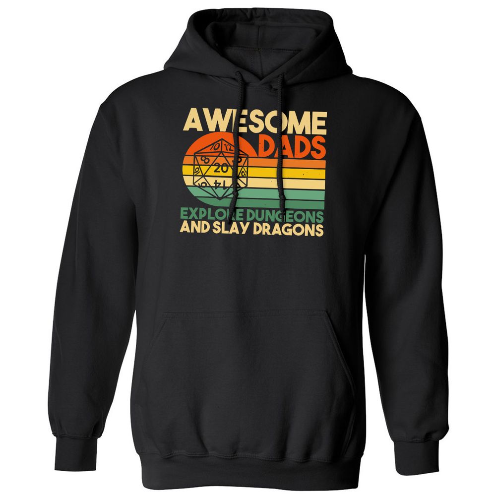 Awesome Dad Explore Dungeons Slay Dragons Classic Unisex Hoodie - Black - 1