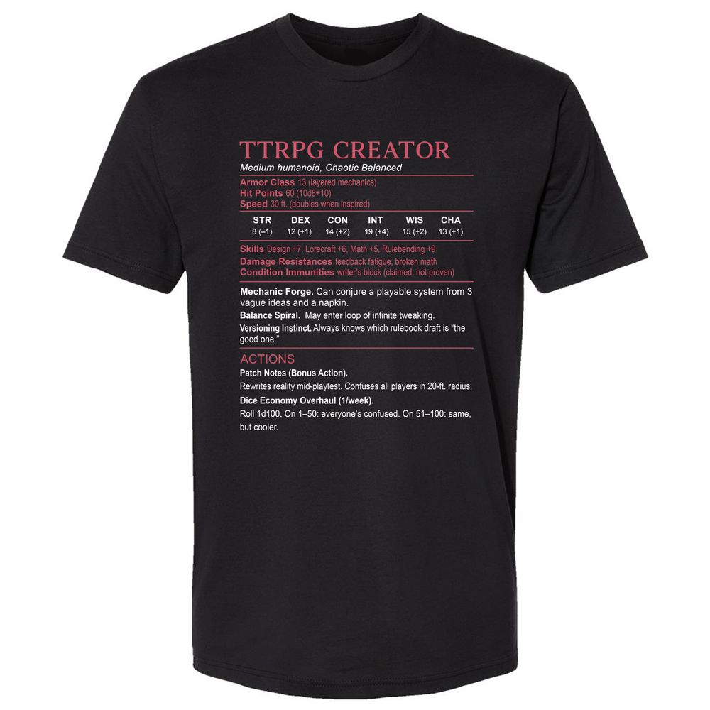 TTRPG Creator Stats Premium Unisex T-Shirt - Black - 1