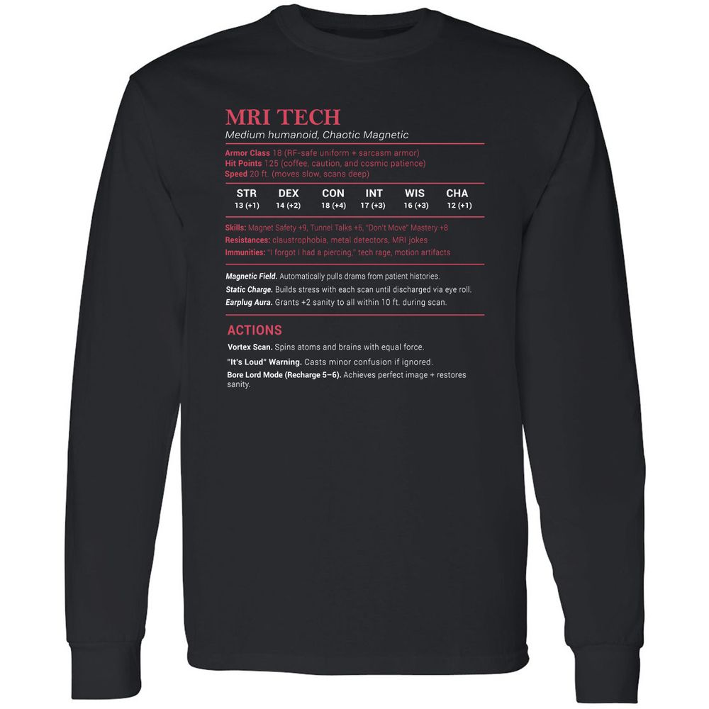 MRI Tech Stats Long Sleeve T-Shirt - Black - 1