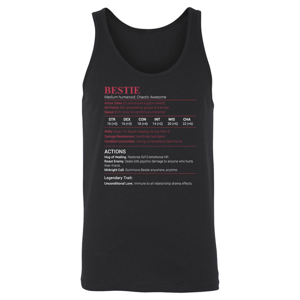 Bestie Stats Unisex Jersey Tank - Black - 1