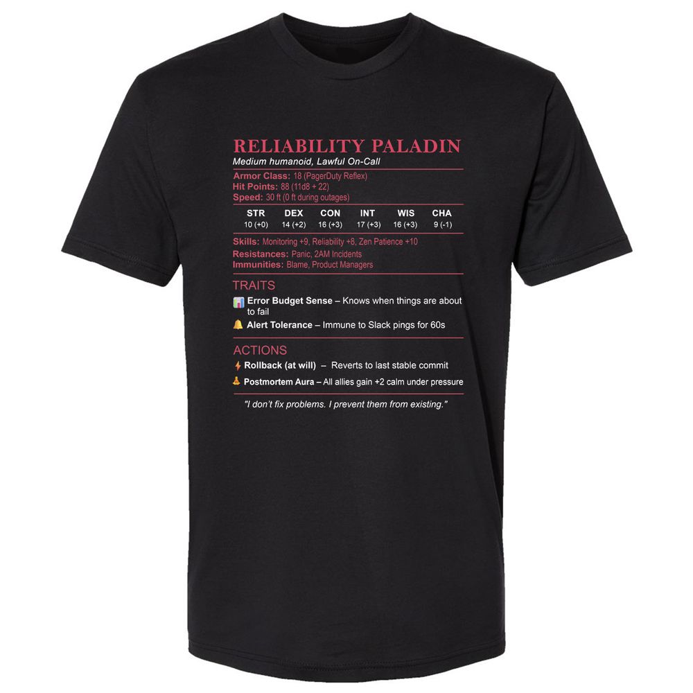 SRE Stats (Reliability Paladin) Premium Unisex T-Shirt - Black - 1