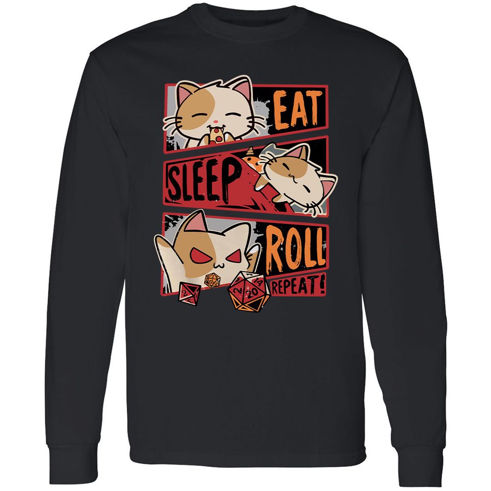 Eat Sleep Roll Repeat Long Sleeve T-Shirt - Black - 1