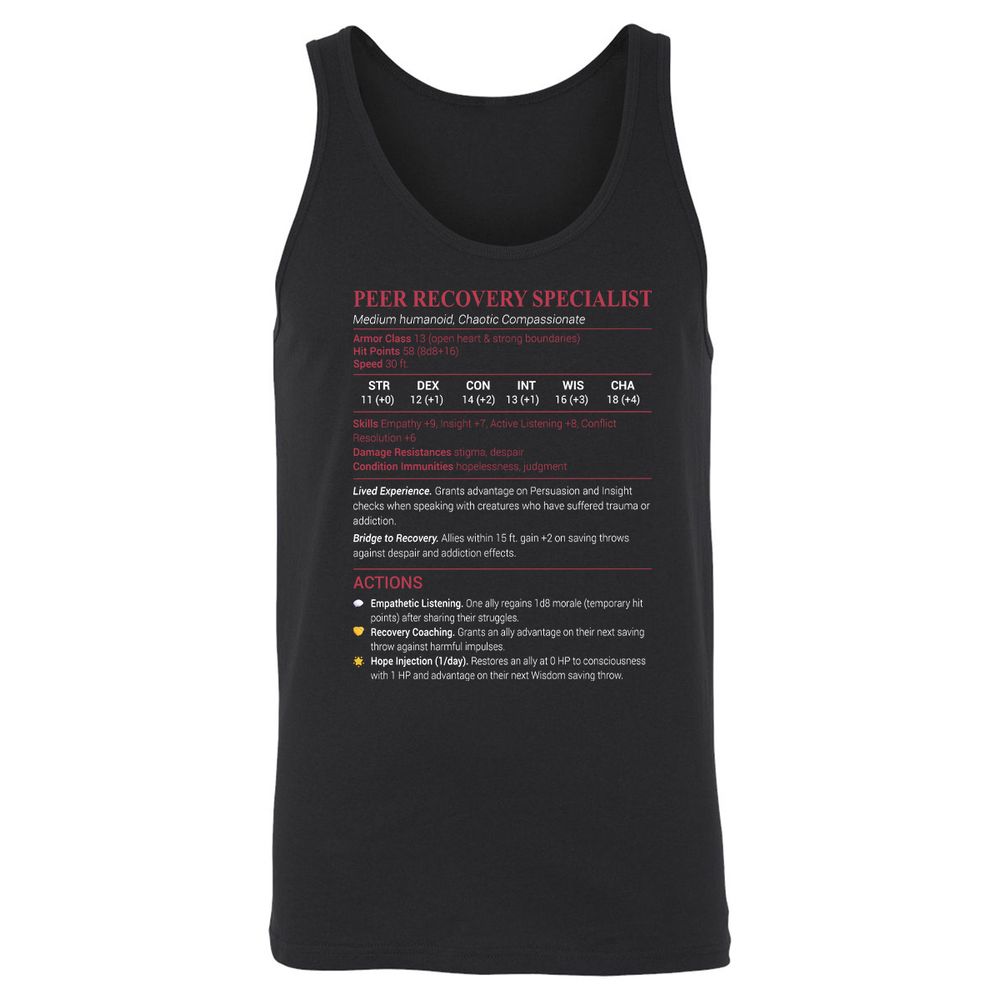 Peer Recovery Specialist Unisex Jersey Tank - Black - 1