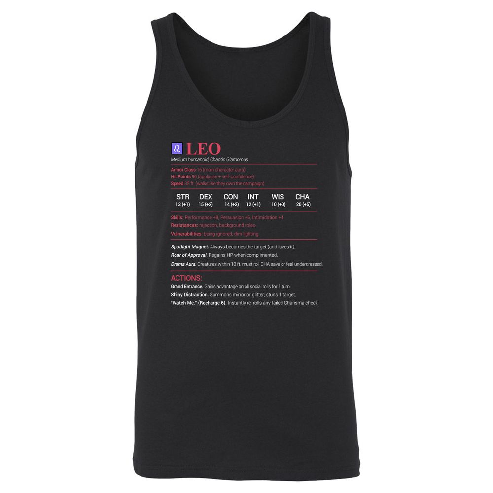 Leo Stats Unisex Jersey Tank - Black - 1
