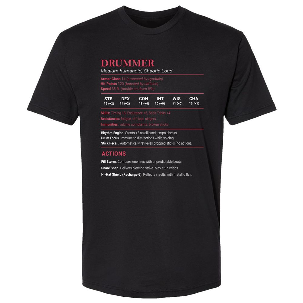 Drummer Stats Premium Unisex T-Shirt - Black - 1