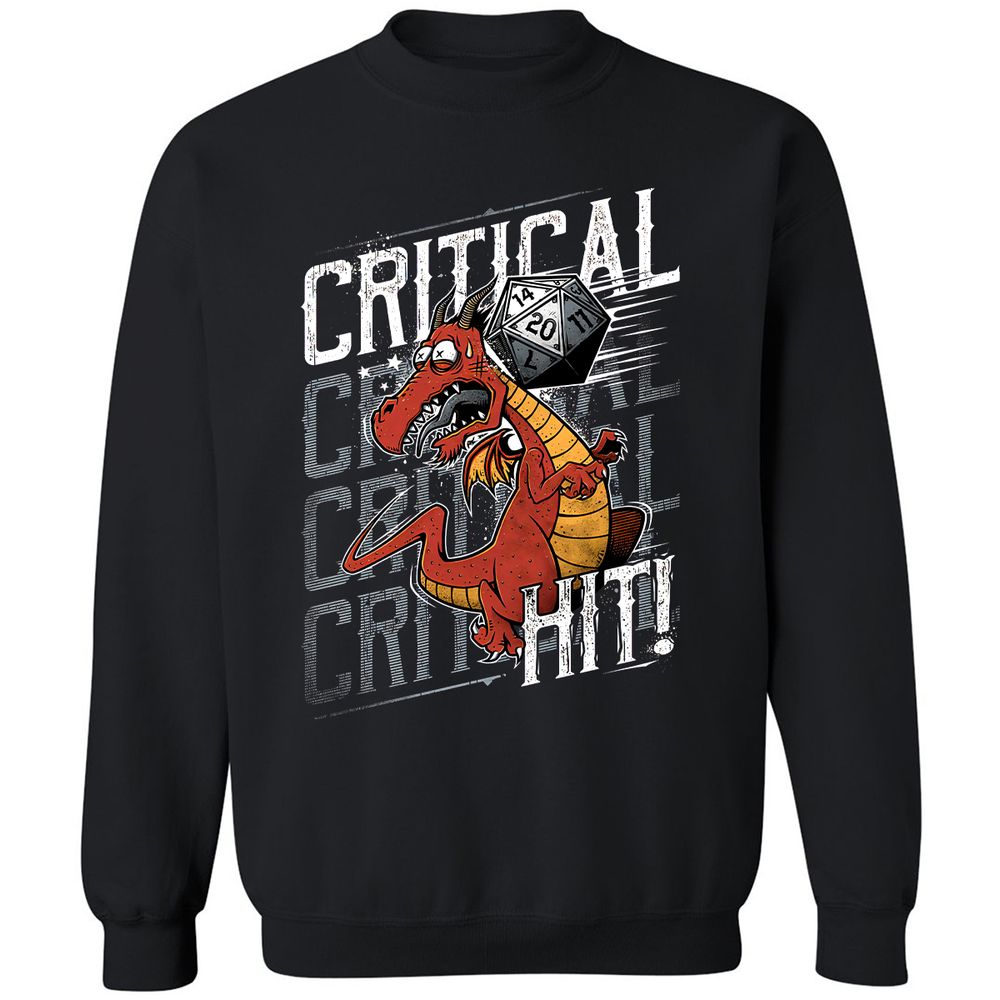 Funny Dragon Critical Hit Classic Unisex Sweatshirt - Black - 1