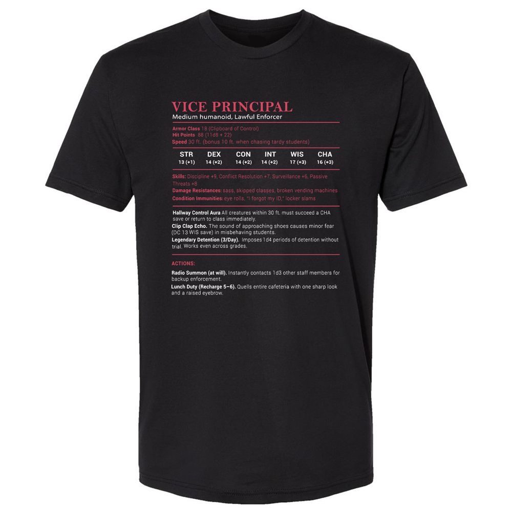 Vice Principal Stats Premium Unisex T-Shirt - Black - 1