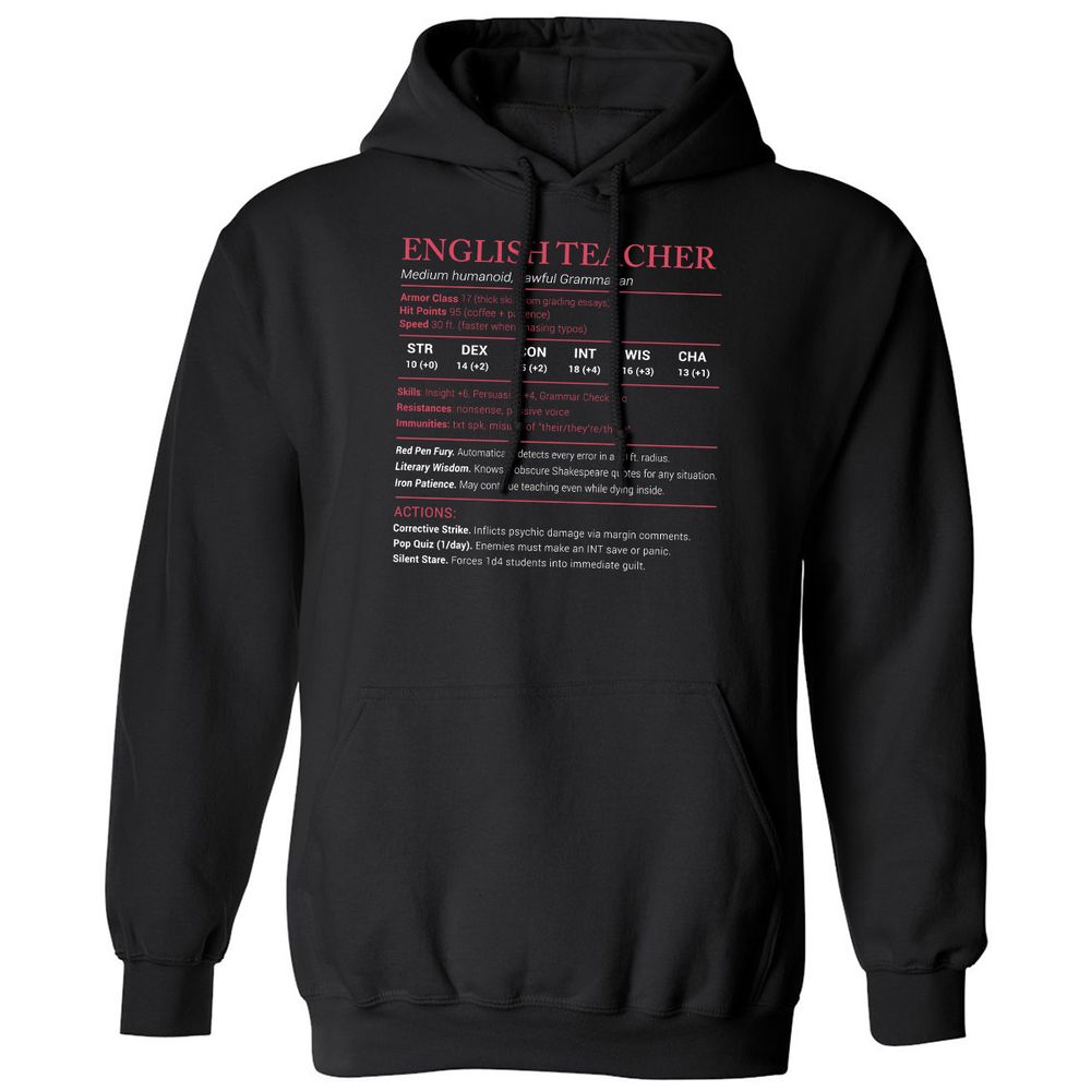 English Teacher Stats Classic Unisex Hoodie - Black - 1