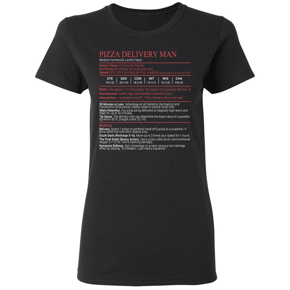 Pizza Delivery Man Stats Block Women's T-Shirt - Black - 1