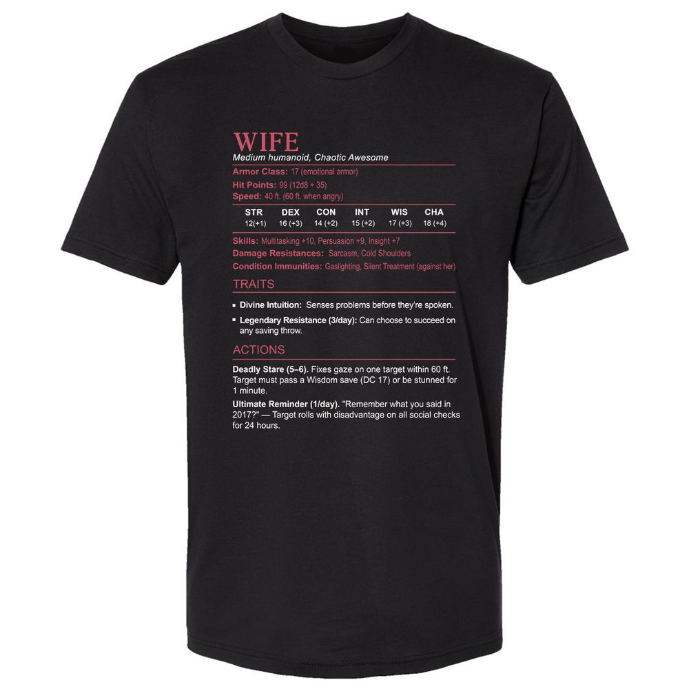 Wife Stats Premium Unisex T-Shirt - Black - 1