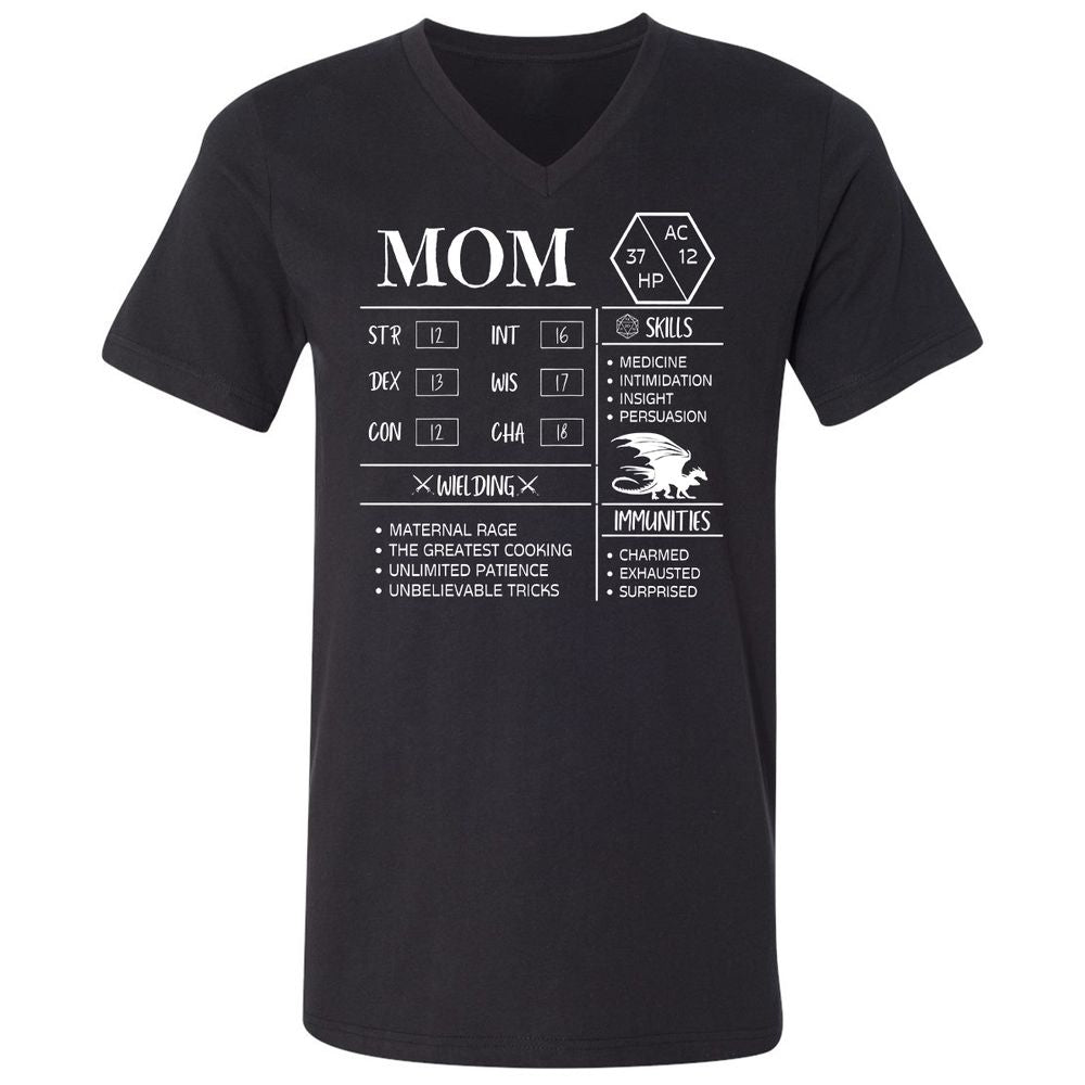 Mom Stats 2 Unisex V-Neck T-Shirt - Black - 1