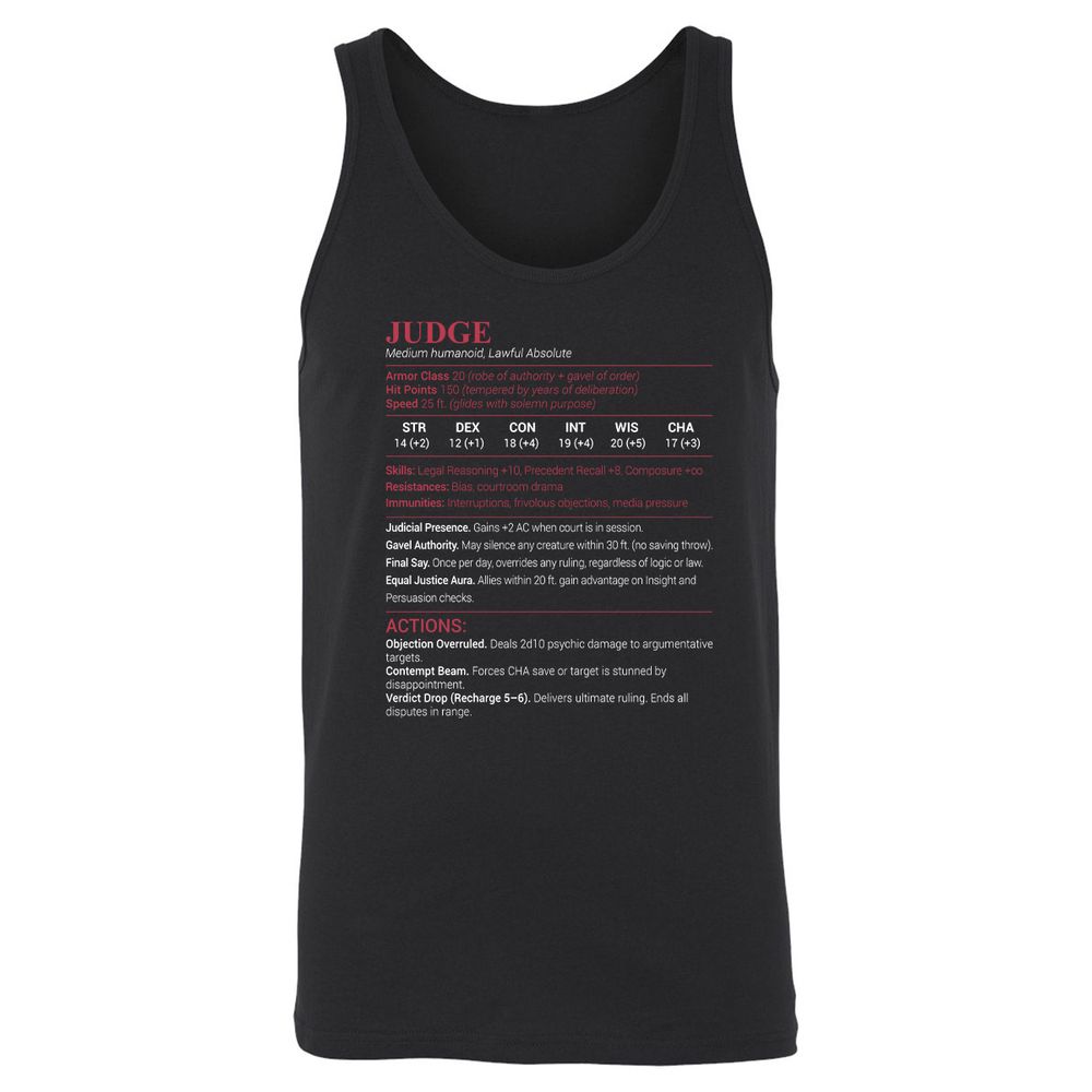 Judge Stats Unisex Jersey Tank - Black - 1