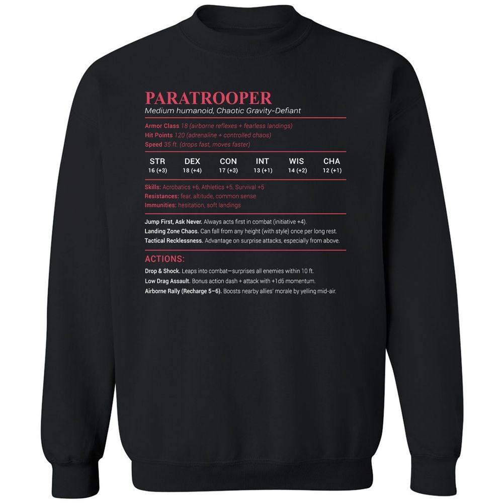 Paratrooper Stats Classic Unisex Sweatshirt - Black - 1