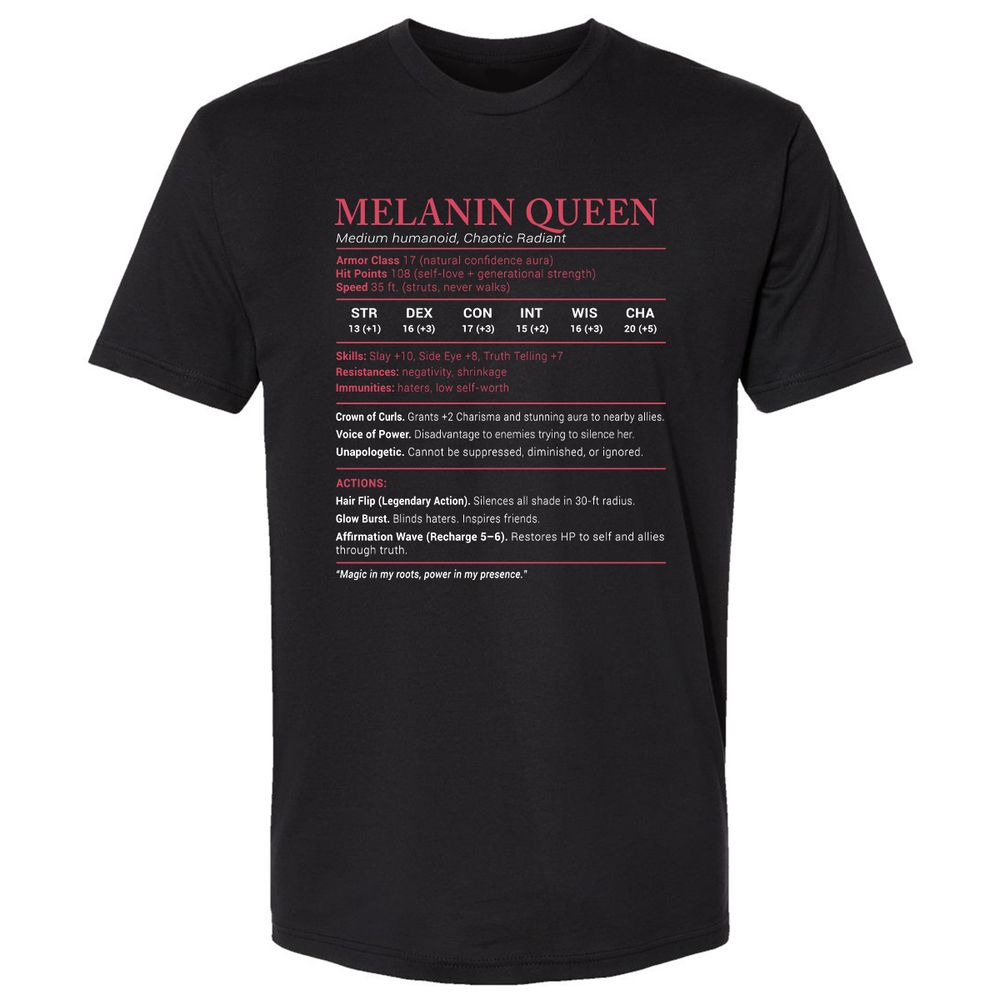 Melanin Queen Stats Premium Unisex T-Shirt - Black - 1