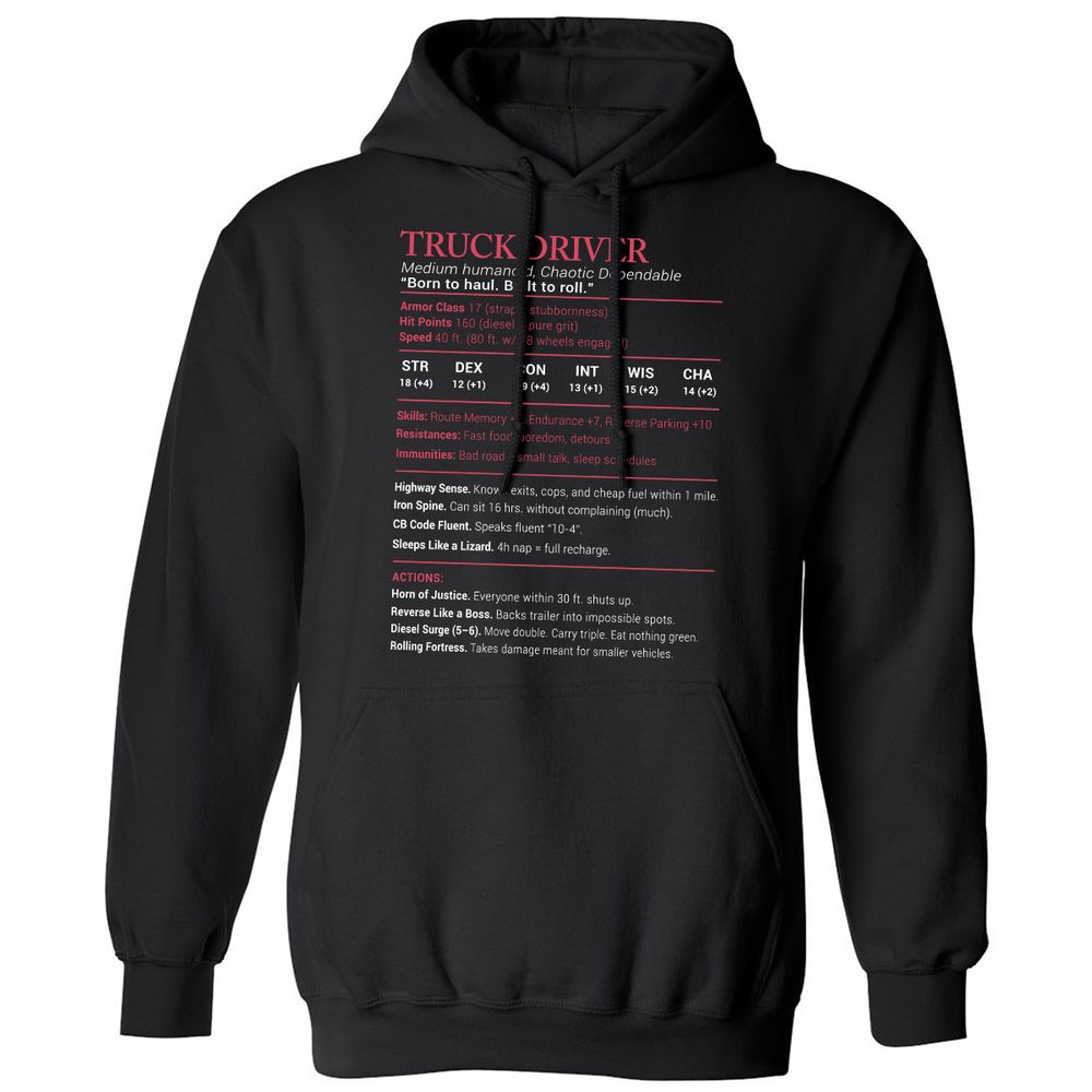 Truck Driver Stats Classic Unisex Hoodie - Black - 1