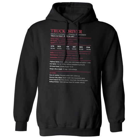 Truck Driver Stats Classic Unisex Hoodie - Black - 1