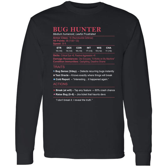 Tester Stats (Bug Hunter) Long Sleeve T-Shirt - Black - 1