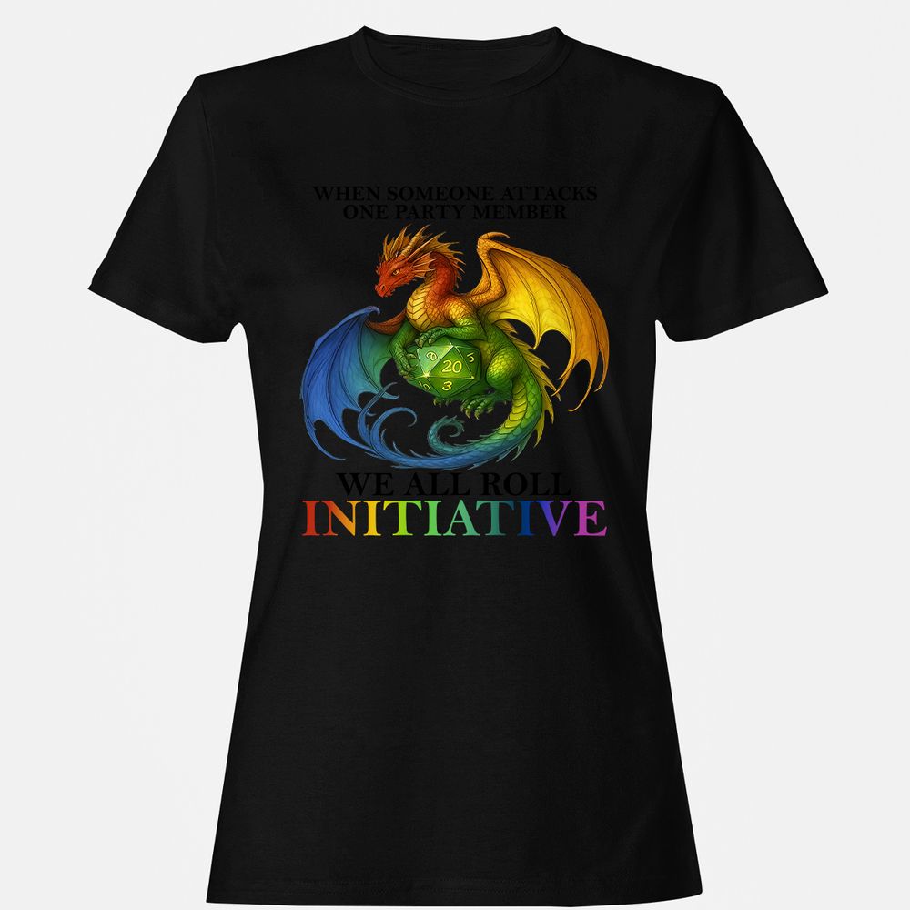 Dragon We All Roll For Initiative Women's T-Shirt - Black - 1