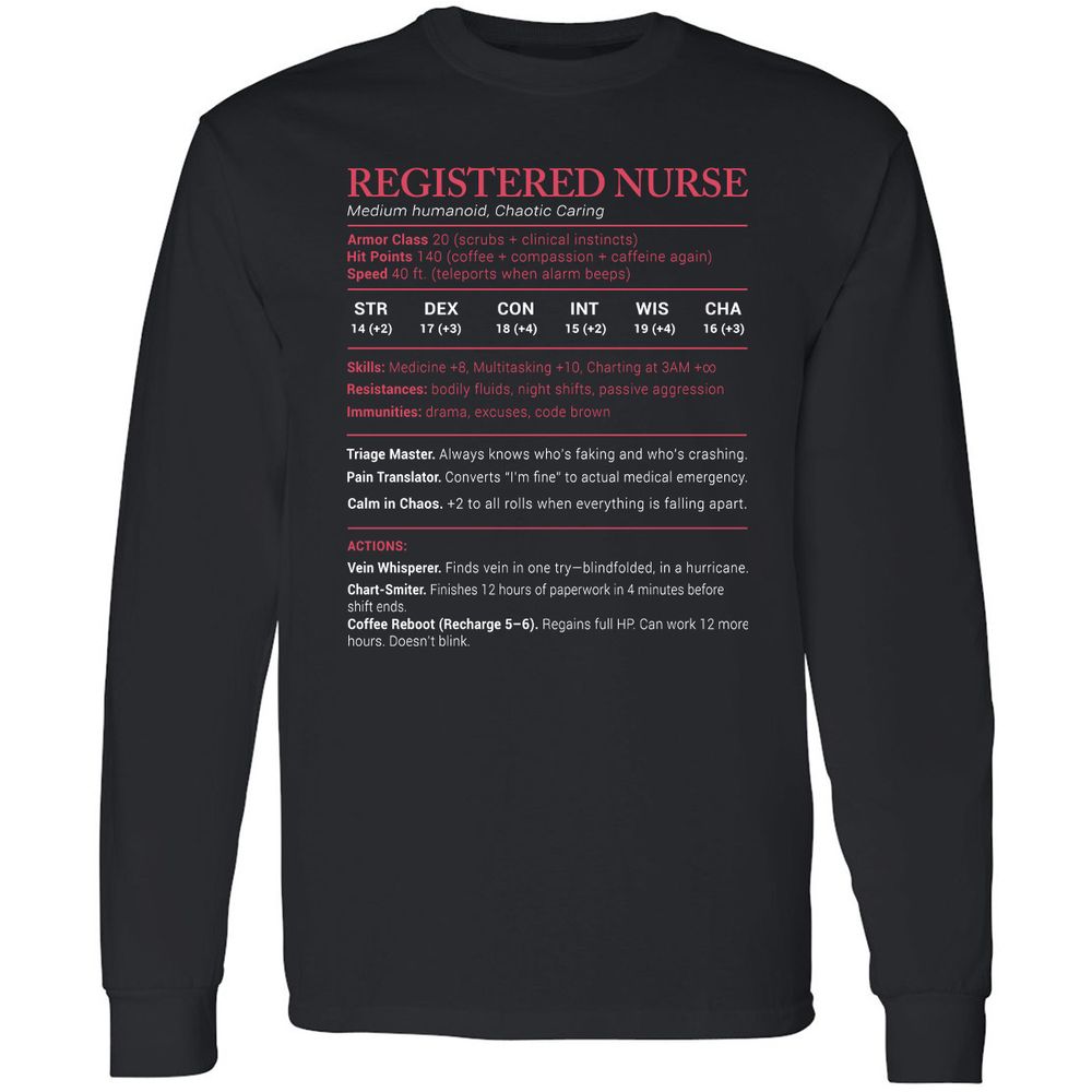 Registered Nurse Stats Long Sleeve T-Shirt - Black - 1