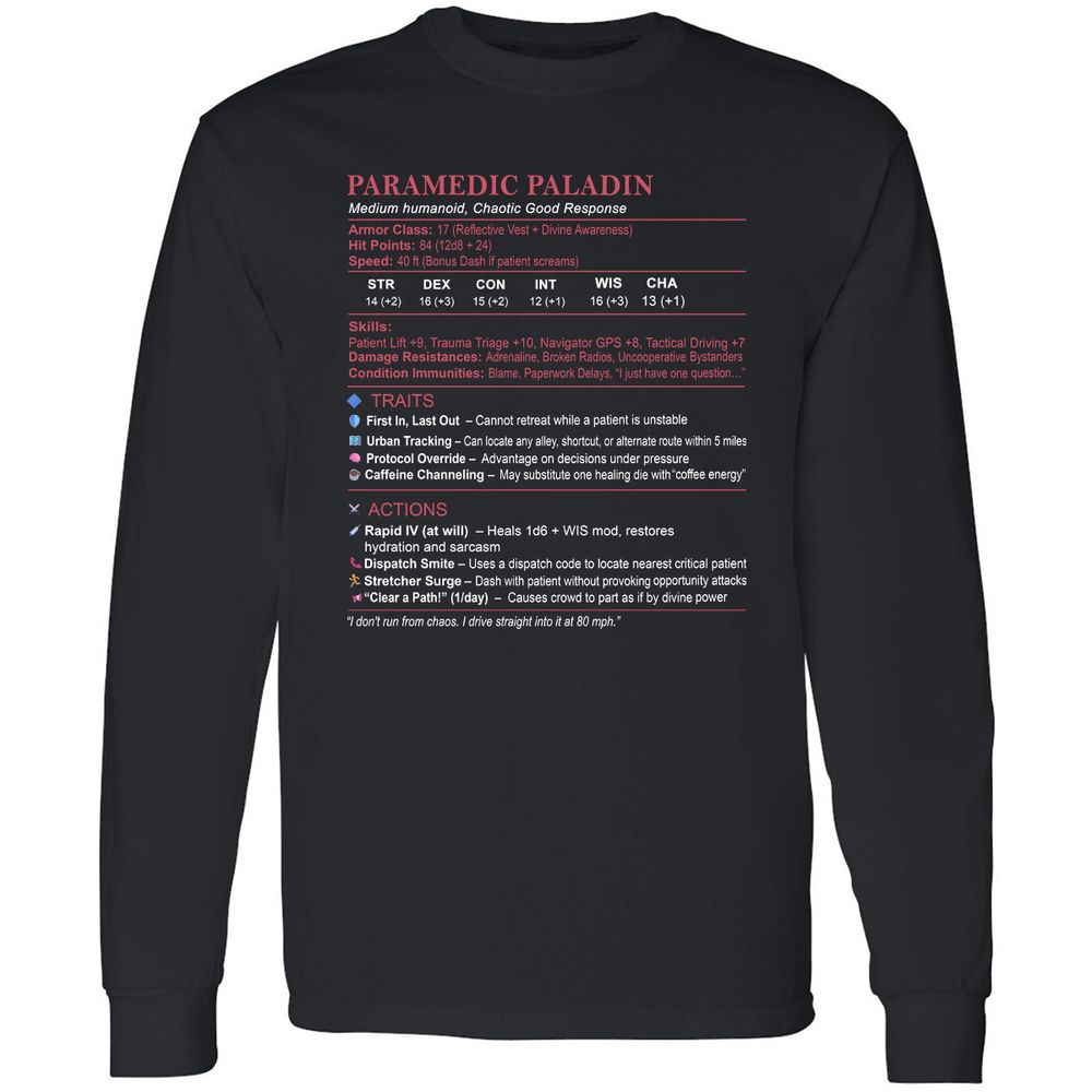 Paramedic Stats Long Sleeve T-Shirt - Black - 1